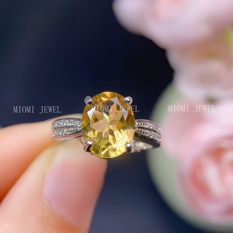 S925 Sterling Silver Inlaid Natural Yellow Crystal Gemstone Women's Ring Elegant Fashion Jewelry