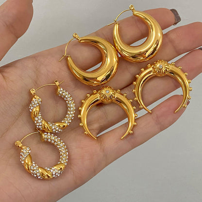 Stainless Steel Double C Earrings High-End Ins Zircon Studs Titanium Steel Ear Jewelry Earrings