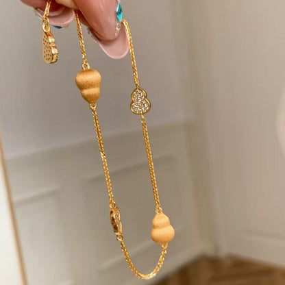Pure Silver S925 New Chinese Style Fulu Brushed Diamond Inlaid Craft Gourd Bracelet Fashion High-end Versatile Light Luxury Niche