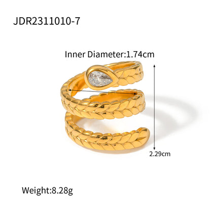 18k Gold Stainless Steel Zircon Open Ring High-end Ins Style Titanium Steel Jewelry Rings