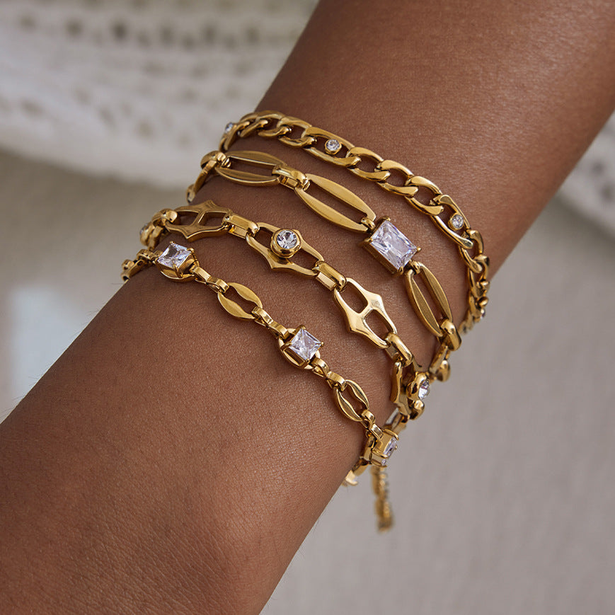 18k Titanium Steel Zircon Bracelet Niche Light Luxury Jewelry Non-Fading Stainless Steel Accessories for Women High-End Feel