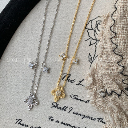 S925 Sterling Silver Iris Broken Ice Necklace for Women Vintage Mid-Century Style Light Luxury Niche Design Collarbone Chain