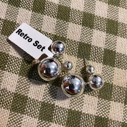 French Style Pure Silver S925 Double Ball Silver Ball Simple Versatile Exquisite 925 Earrings Fashion Personality Minimalist