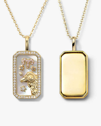 Engraved Zodiac Necklace 12 Constellations Inlaid Diamond Pendant Colorful Birthstone Zircon Collarbone Chain Color Retention