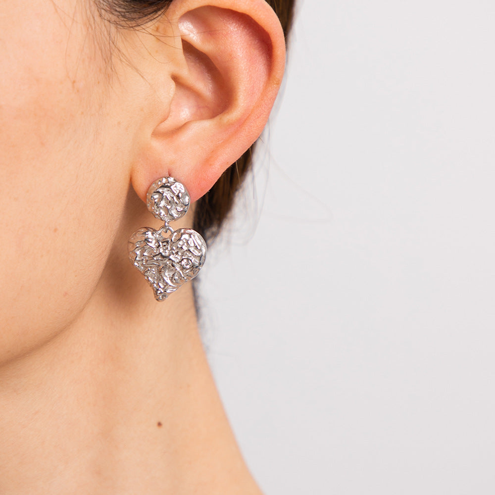 Heart-shaped Earrings Luxury High-end Feel 18K Gold Stainless Steel Necklace Accessories Women's Jewelry