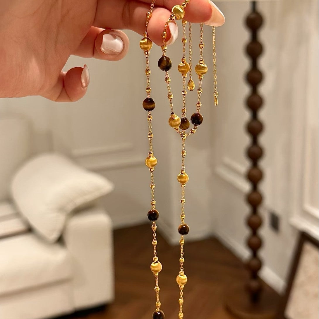 Sterling Silver S25 Tiger Eye Bracelet French Style Elegant Fashion Retro Exquisite Versatile Bracelet