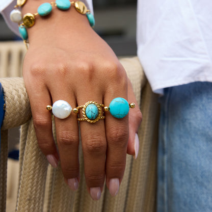 Blue Turquoise Ring Titanium Steel Non-Fading Jewelry Stainless Steel Bracelet Light Luxury High-End Accessories