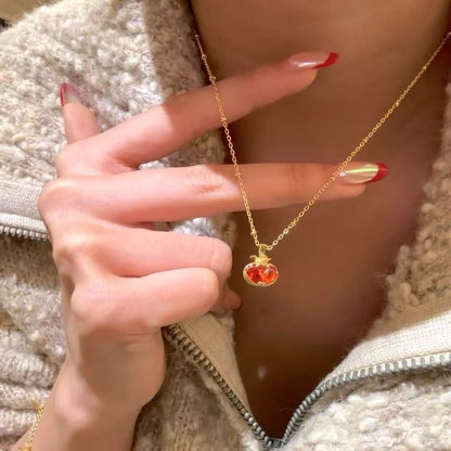 S925 Brushed Craft Persimmon Peaceful Persimmon Double-Sided Gemstone Necklace Light Luxury Simple Elegant Versatile