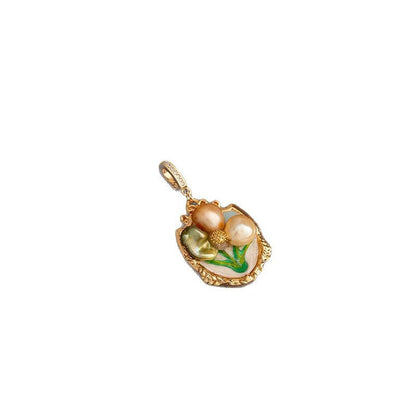 Natural Baroque Pearl Necklace Universal Clasp Pendant Exquisite Oil Drop Flower Oil Painting Style Retro Versatile Women's Necklace