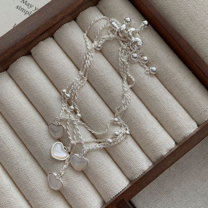 S925 Sterling Silver Heart Mother-of-Pearl Twist Pull Bracelet for Women Korean Niche Design High-End Popular Jewelry