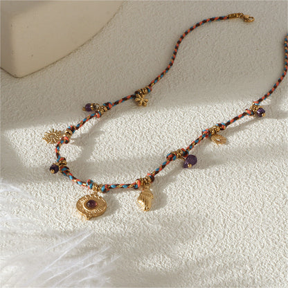 Summer Sea Style Starfish Moon Heart Pendant Colorful Dopamine Rope Braided Necklace