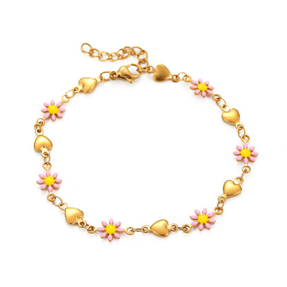 Stainless Steel Oil Drop Daisy Necklace for Women Versatile Titanium Steel Non-Fading Bracelet Jewelry Flower Accessories