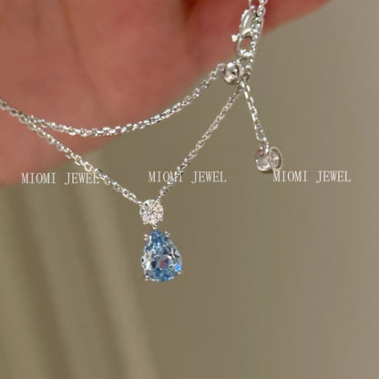 S925 Sterling Silver Aquamarine Water Drop Oval Ring Earrings Necklace Versatile High-End Niche Jewelry Set
