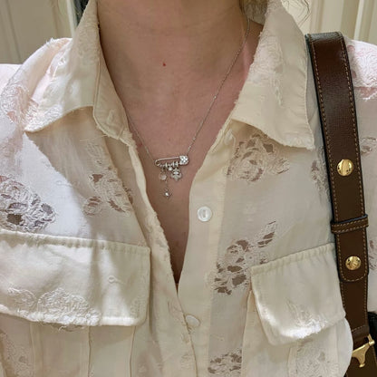 Brushed Craftsmanship Natural Imported White Crystal3A Iris Flower Pin Necklace Fashionable Light Luxury Niche Versatile