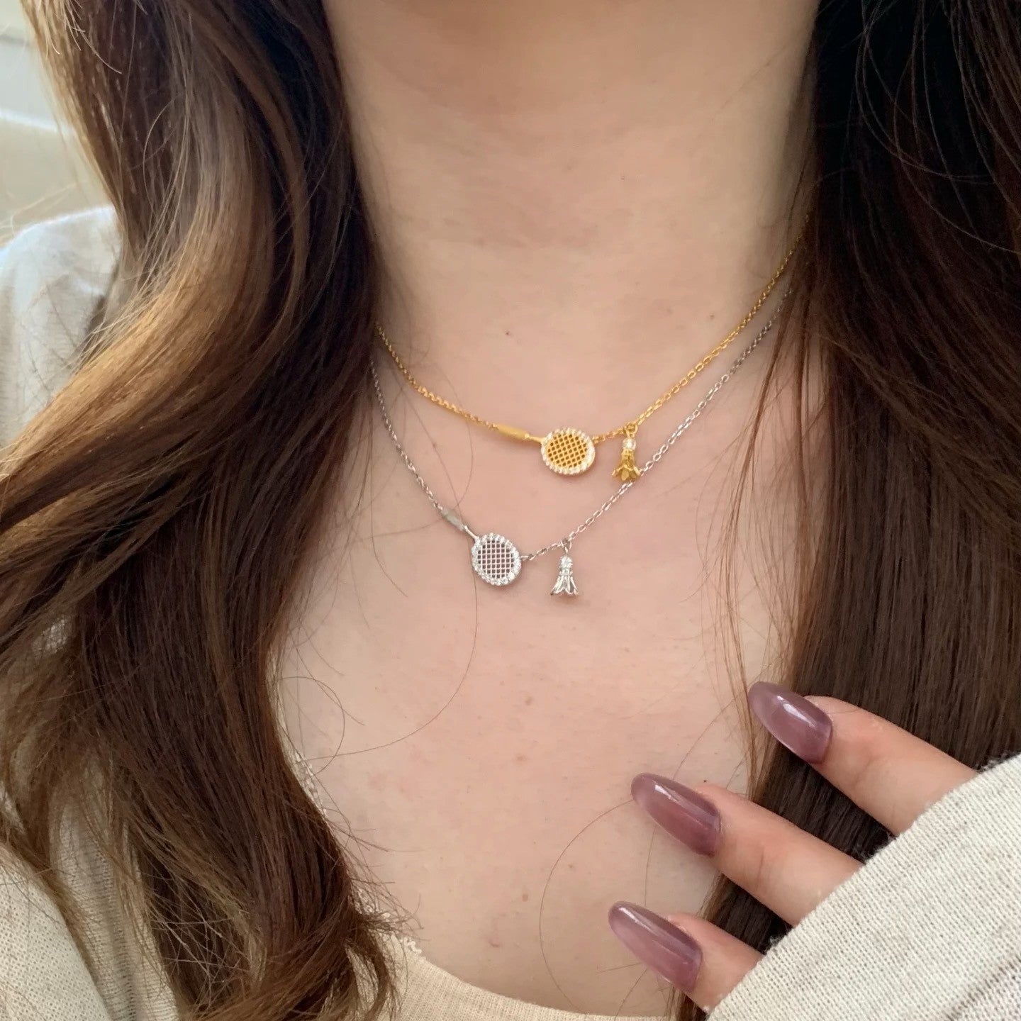 Pure Silver S925 Brushed Craft Badminton Necklace Bracelet Earrings Set Light Luxury High-end Fashion Versatile