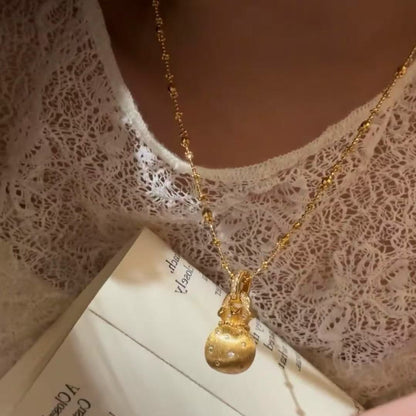 S925 Sterling Silver Brushed Pointed Diamond Lucky Bag Pendant Necklace New Chinese Style Light Luxury Exquisite Elegant High-end Collarbone Chain