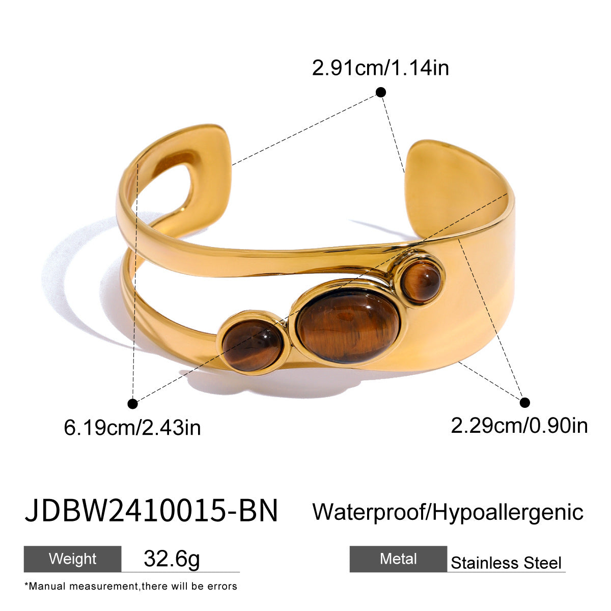 Stainless Steel Hollow Pearl Bracelet High Version Natural Stone Open Bangle Titanium Steel Jewelry