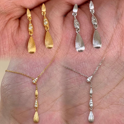 Pure Silver S925 Brushed Craft Rachel Necklace Earring Set Light Luxury High-end Fashion Versatile Adjustable Collarbone Chain