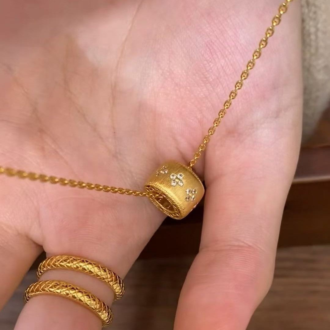 Italian Vintage Craft Four-Leaf Clover Brushed Necklace Pure Silver S925 Light Luxury High-End Necklace