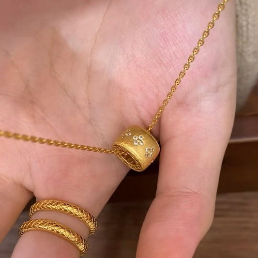 Italian Vintage Craft Four-Leaf Clover Brushed Necklace Pure Silver S925 Light Luxury High-End Necklace