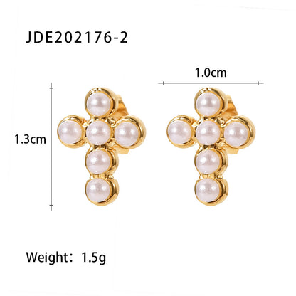 Jewelry Stainless Steel Pearl Necklace Cross Earrings High-end Ins Earrings Titanium Steel Earrings for Women
