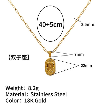 18K Gold Plated Zircon Embossed Ancient Method Pendant Zodiac Titanium Steel Necklace