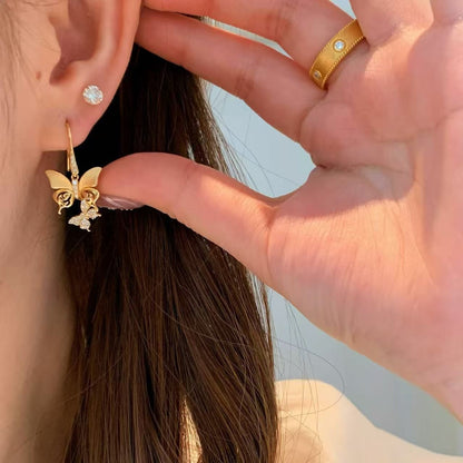 Sterling Silver S925 Brushed Craft Butterfly Earrings Light Luxury Retro Niche Design Exquisite Versatile Elegant New Earrings