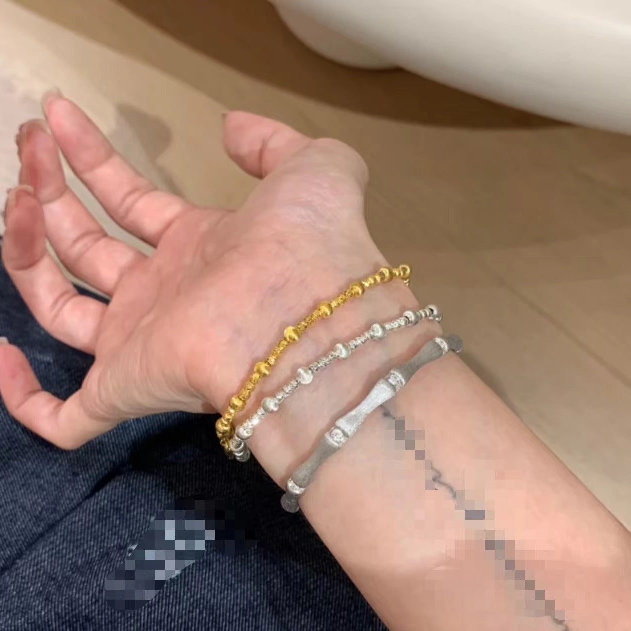 Sterling Silver S925 Real Gold Plated Cat's Eye Bead Bracelet Light Luxury High-end Exquisite Niche Design Jewelry