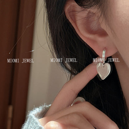 S925 Sterling Silver Korean Version Niche Design Matte Heart Earrings Vintage Simple Korean Style Basic Earrings