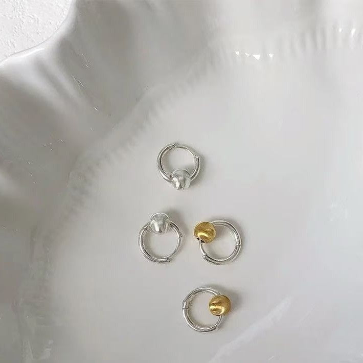 S925 Silver Cat Eye Round Bead Earrings Elegant Ins Style Korean Design Color-Block High-End Fashion Earrings