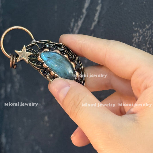 Natural Labradorite Pendant, DIY Handmade (Fully Handcrafted, Each One Unique)vintage whimsical witch