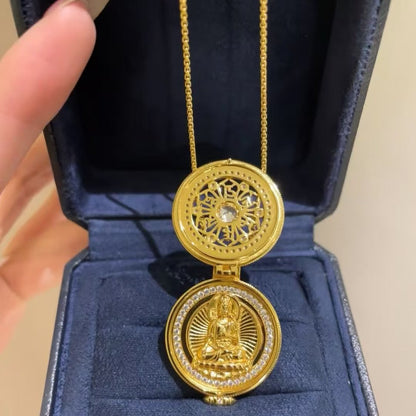 Traditional Compass Inlaid with Diamonds Pure Silver S925 Gawu Box Compass Manjushri Pure Silver Sweater Necklace