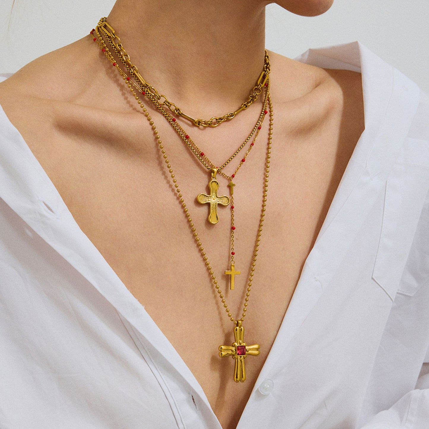 Stainless Steel Cross Necklace Titanium Steel Non-Fading Jewelry Light Luxury High-End Clavicle Chain