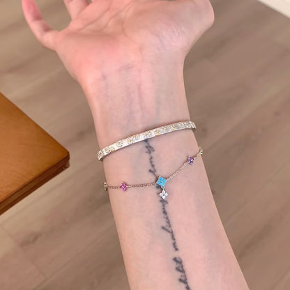 925 Sterling Silver Summer Dopamine Colorful Four-Leaf Clover Bracelet Fashion Light Luxury Ins Niche Design