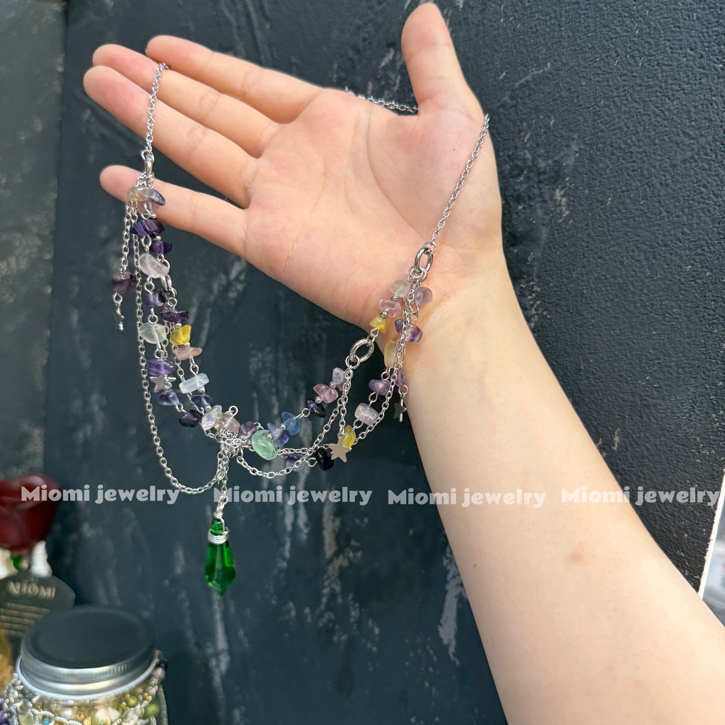 Natural crystal necklace fairy witch （but middle green is plastic）