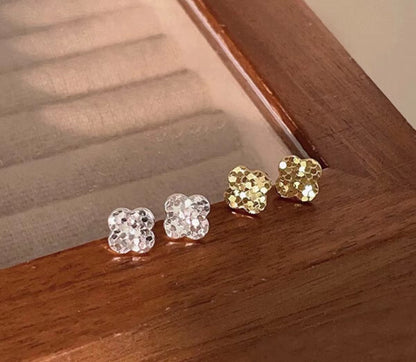 Sterling Silver s925Shining Dragon Scale Crushed Ice CNC Craft Lucky Four-Leaf Clover Earrings for Women New Hot-Selling High-End Earrings