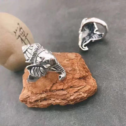 Pure Silver S925 Dominant Personality Ring Vintage Silver Jewelry Finger Ring Elephant Trunk Elephant Ring