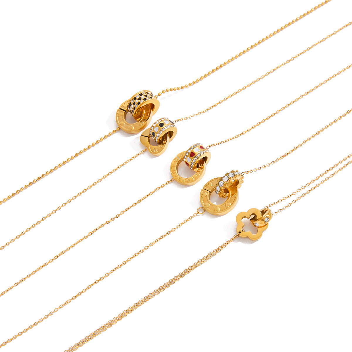 Rhinestone Titanium Steel Circle Bead Necklace Accessories for Women Collarbone Chain Non-Fading Stainless Steel Jewelry