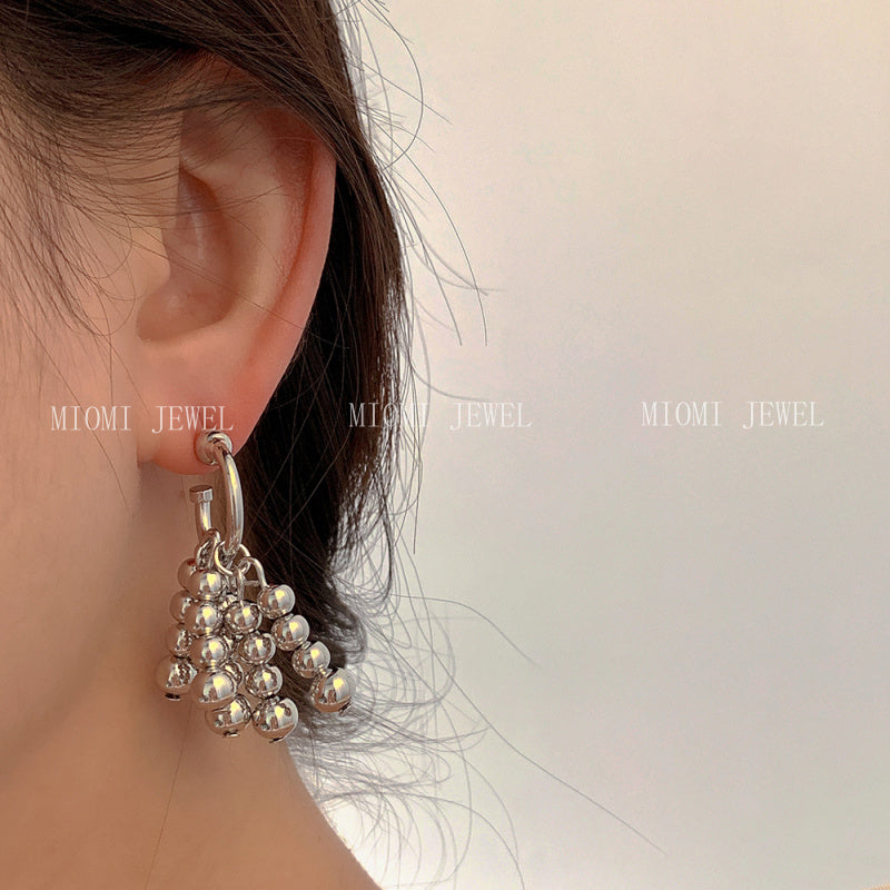 French Retro 18K Gold Jewelry Bead Curtain Waterfall Bead Earrings 925 Silver Needle Personality Trendy Earrings