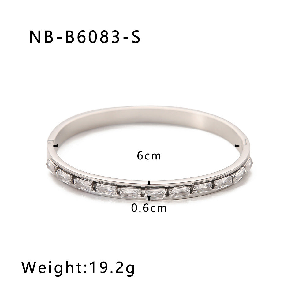 Hot-Selling Zircon Heart-Shaped Quadrilateral Geometric White Zircon Green Zircon Titanium Steel Real Gold Plated Color-Retaining Jewelry Bracelet