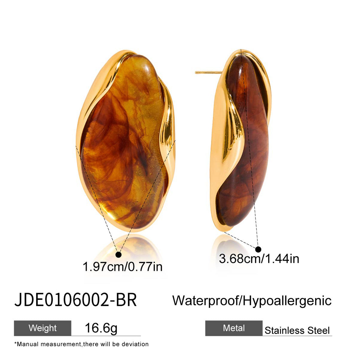 Stainless Steel Amber Resin Earrings Light Luxury High-end Earrings Non-fading Stainless Steel Ear Accessories