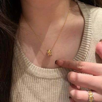 Italian Craft Vintage Brushed Craft Pure Silver S925 Vintage Brushed Ginkgo Leaf Necklace