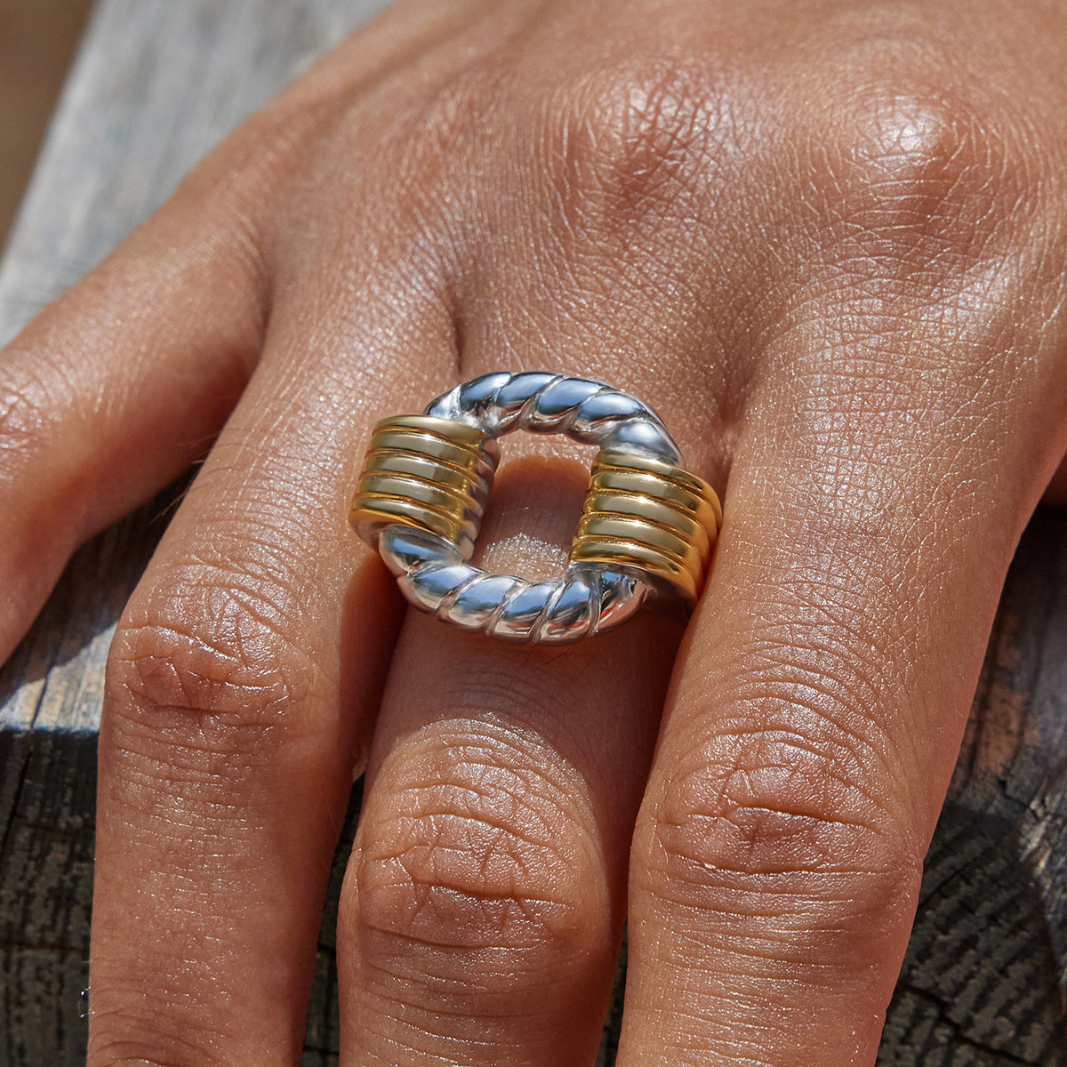 Color Block Ring Titanium Steel Non-Fading Jewelry for Women High-End Feel Popular Stainless Steel Ring