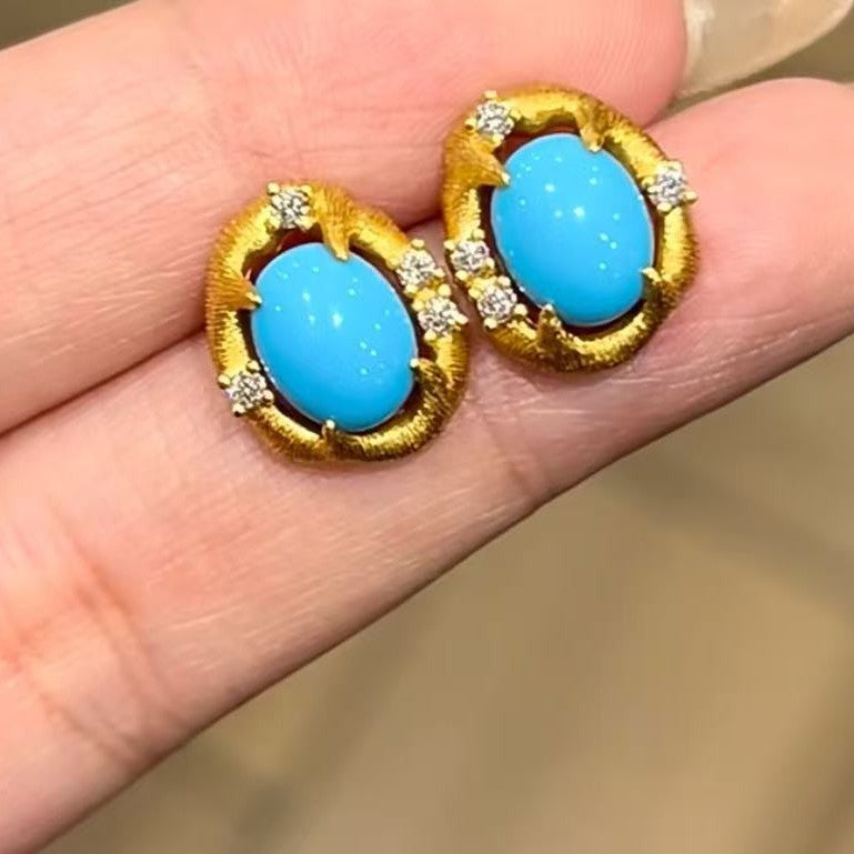 Pure Silver S925 Vintage Brushed Craft Blue Pine Stud Earrings Exquisite Versatile Fashionable Elegant Earrings Light Luxury High-end Feel