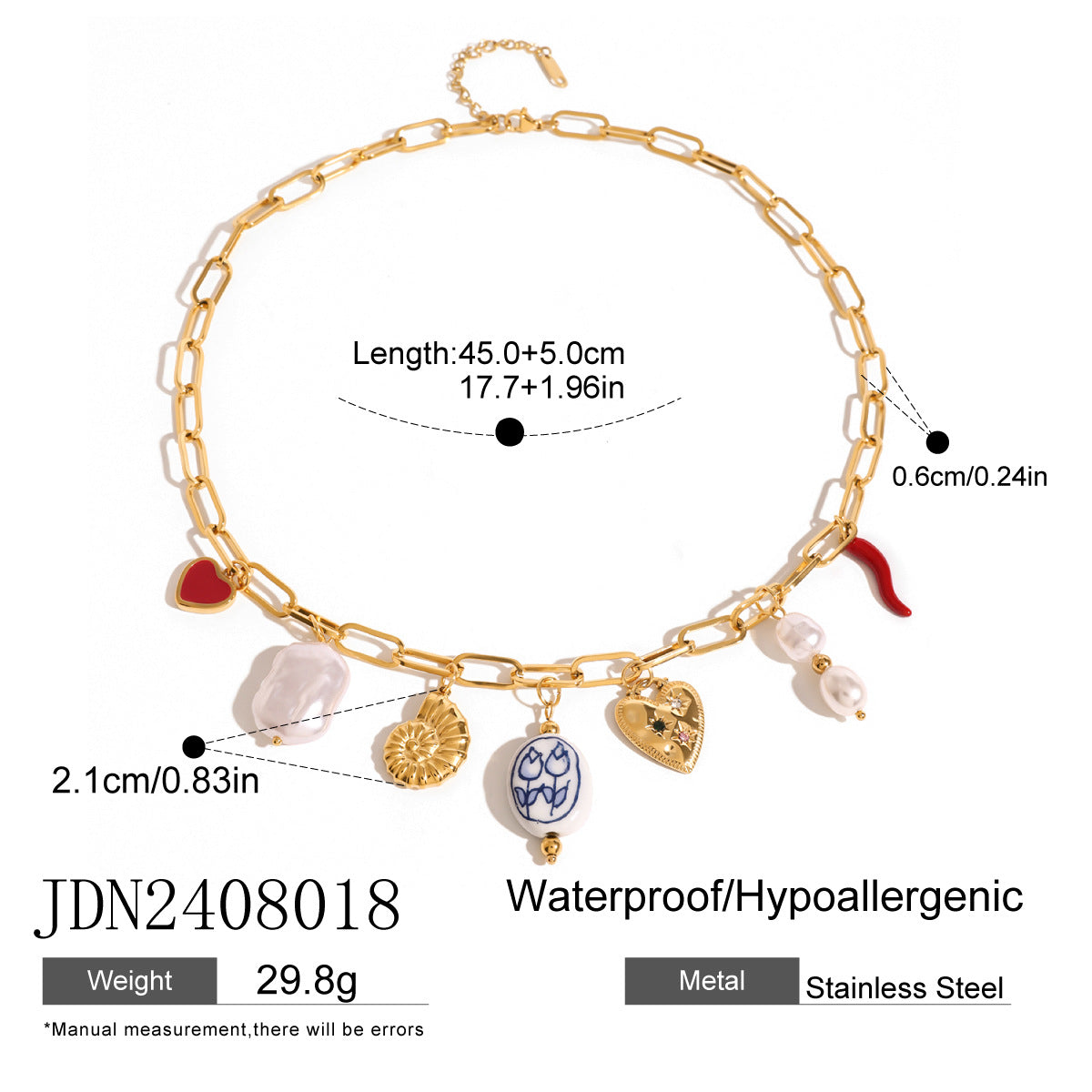 Stainless Steel Pearl Heart Conch Pendant Necklace Vacation Style Ocean Neck Jewelry Export Ins Style Accessories for Women