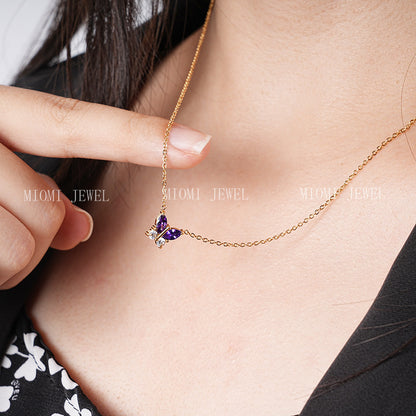 Titanium Steel 18K Vacuum Plated Colorful Zircon Necklace for Women High-End Light Luxury Micro-Paved Zircon Necklace Butterfly Design