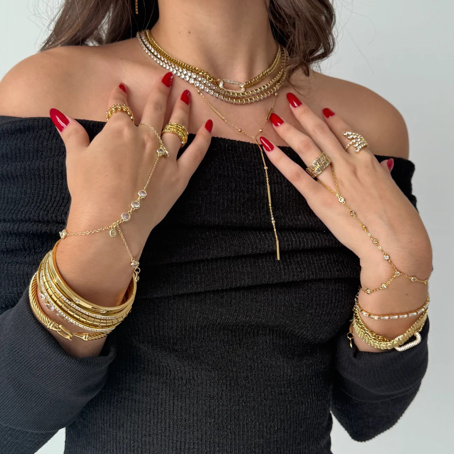 Stainless Steel Zircon Pearl Interlocking Bracelet Light Luxury High-end Feel Titanium Steel Non-fading Jewelry