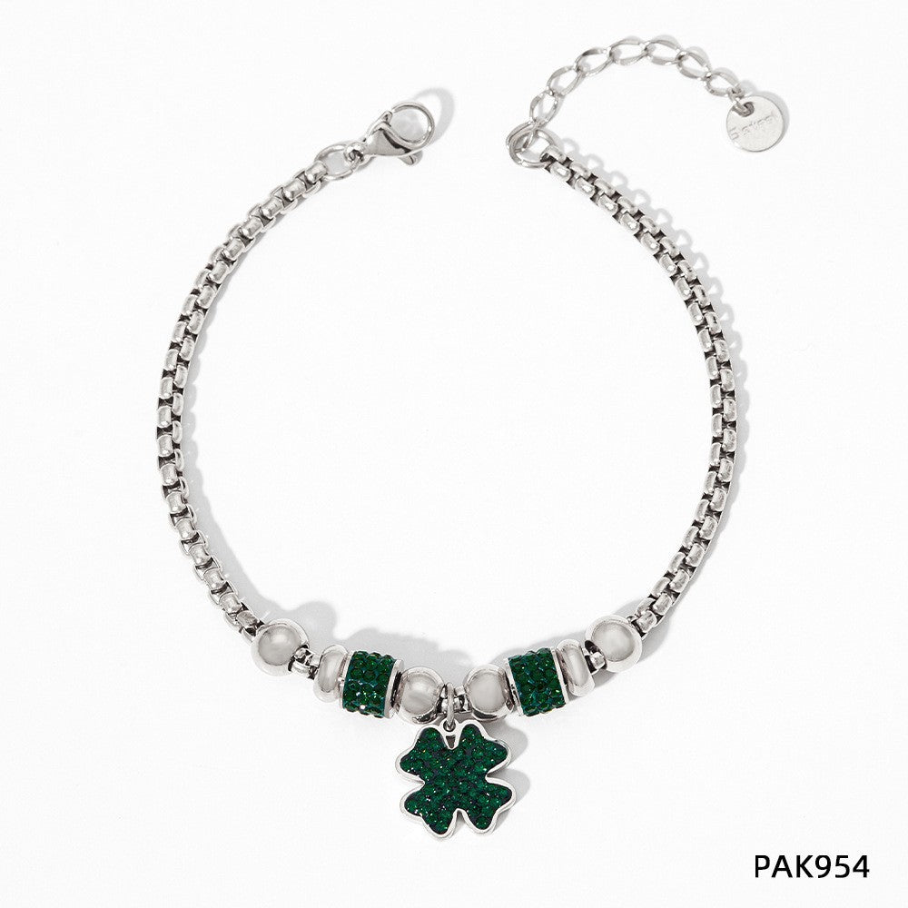 New Lucky Clover Bracelet for Women Stainless Steel Inlaid Diamond Four-Leaf Clover Bracelet Sweet Fairy Style Color-Retaining Jewelry