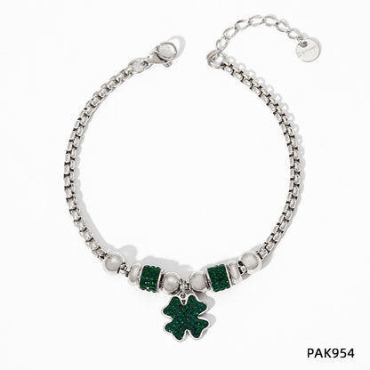 New Lucky Clover Bracelet for Women Stainless Steel Inlaid Diamond Four-Leaf Clover Bracelet Sweet Fairy Style Color-Retaining Jewelry