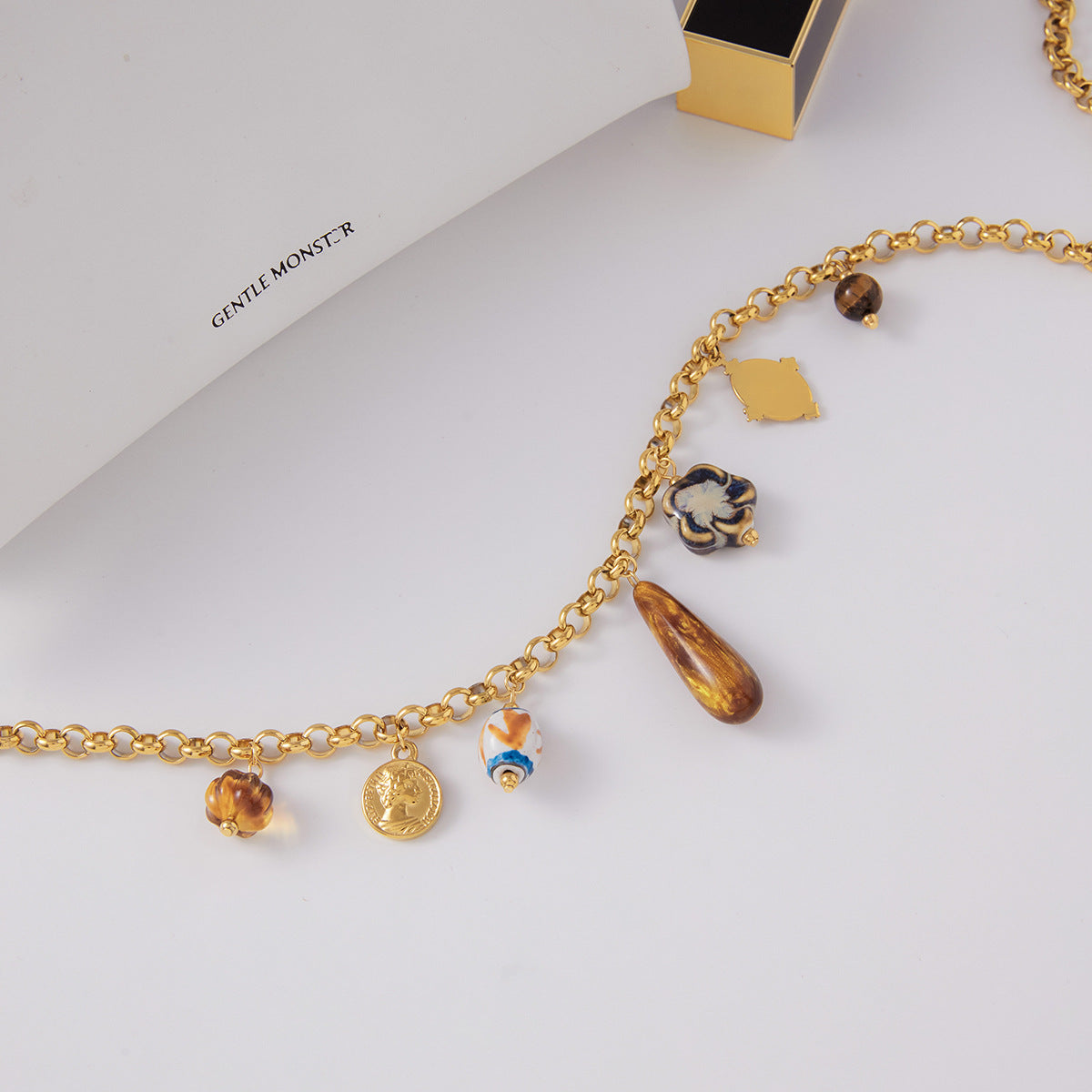 Titanium Steel Resin Ceramic Multi Pendant Necklace Niche Light Luxury Collarbone Chain Stainless Steel Jewelry High-end Feel